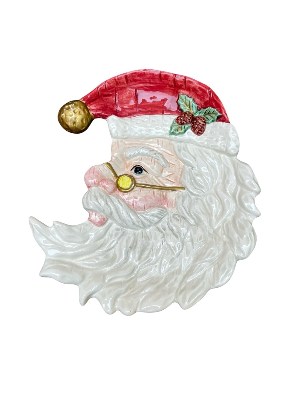 Vintage Omnibus by Fitz and Floyd Ceramic Santa Platter Server 1995 Crescent